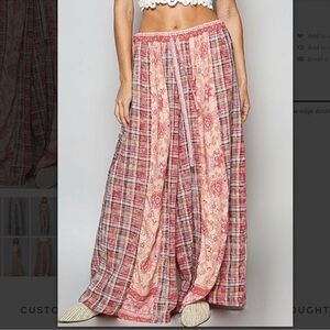 POL Women's Wide Leg Pants - Red and Pink Plaid
